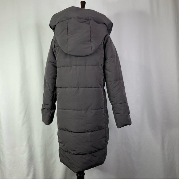 French Connection puffer coat long matte grey hood zip and snaps XS - Picture 6 of 12